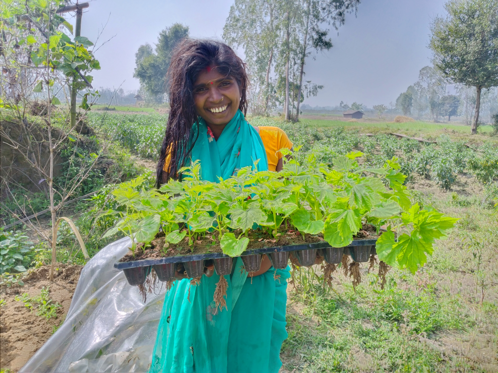 Nepal Kleinbäuerin mit Gemüse