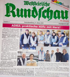 Pressebericht: Weststeirische Rundschau vom 17.01.2025: ADRA praktische Hilfe mit Herz.