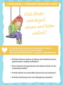Titelseite Broschüre Nachbarschaftshilfe mit traurigen Jungen auf der Schaukel