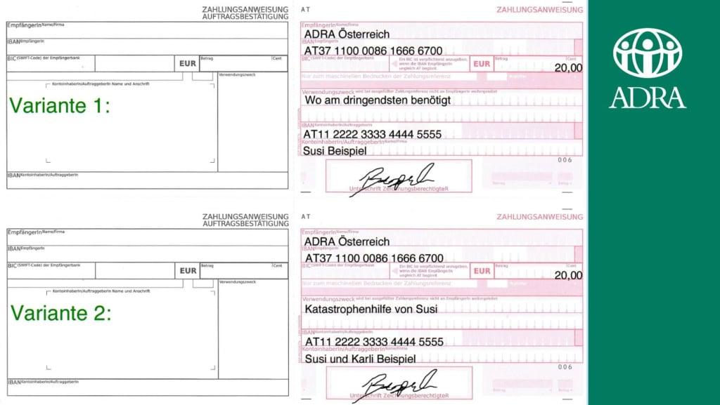 ADRA Zahlscheinvarianten 1 und 2